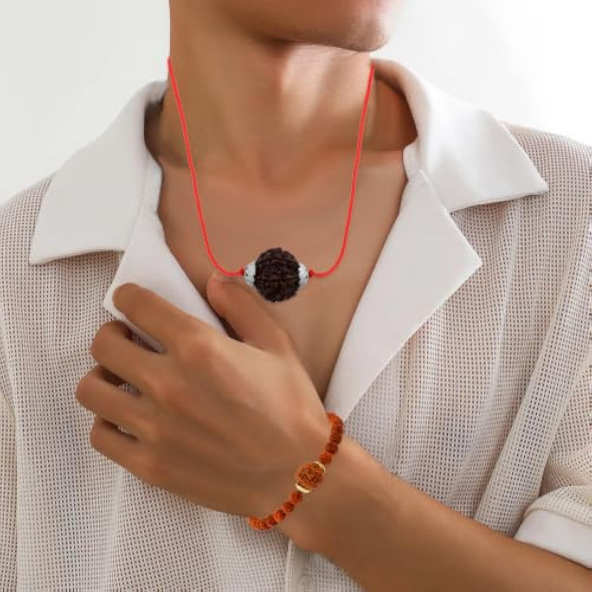 Natural 6 Mukhi Rudraksha Pendant & Bracelet Combo Set, Unisex